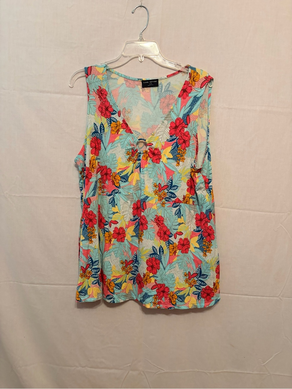 Lane Bryant Aqua Floral Ring-Front Sleeveless Tank